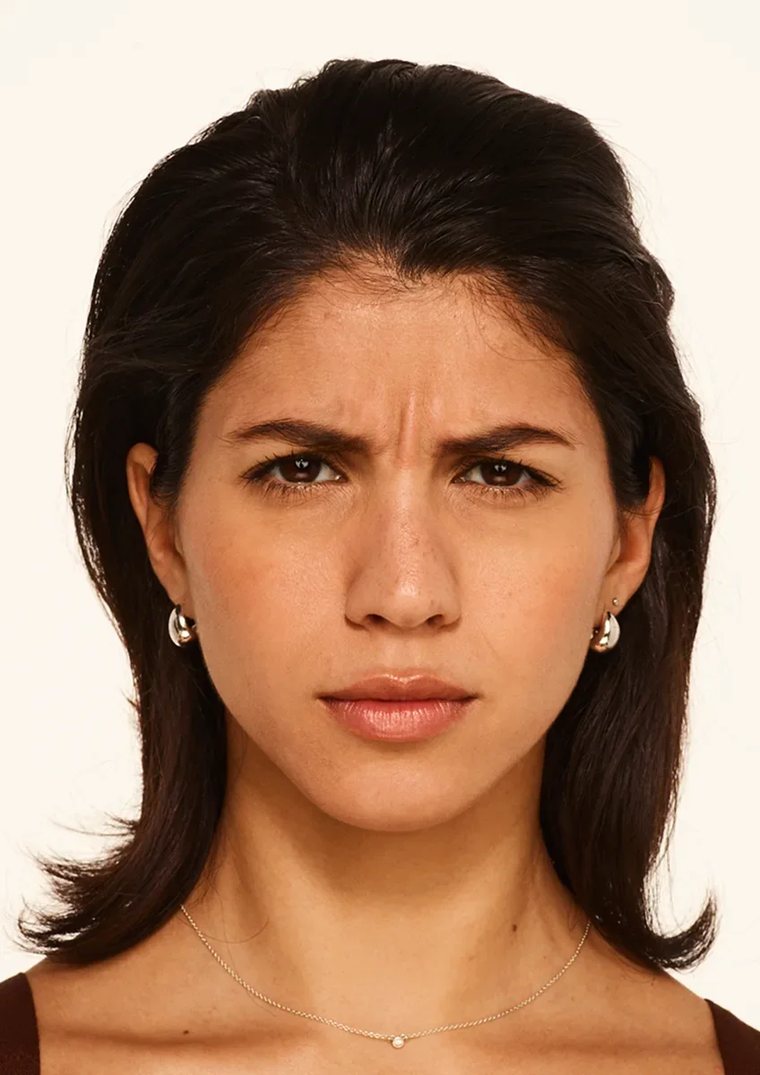 Frown lines between the brows, before treatment
